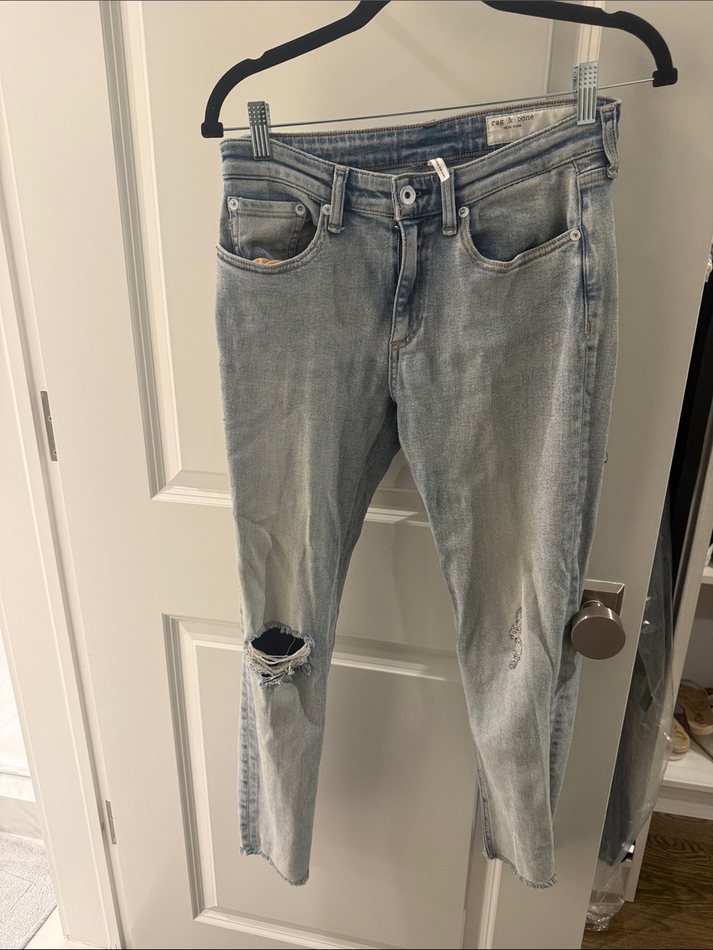 rag & bone Light Wash Skinny Jeans with Knee Rip